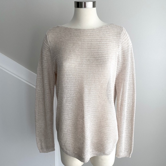 Tahari 100% Linen Open Knit Sweater in Champagne - Size L - Picture 1 of 7